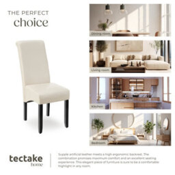 Tectake Set Of 4 Dining Chair - Ergonomic Seat Shape, High Backrest, Padded, Faux Leather  - Cream - thumbnail 7