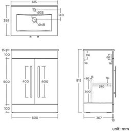 iBathUK Avon 2 Door Floorstanding Vanity Unit With Basin - 615mm X 815mm - 1 Tap Hole - thumbnail 2