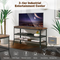 "Costway 3-Tier Tv Stand For Tvs Up To 46"" Industrial Console Table Entertainment Center" - thumbnail 5