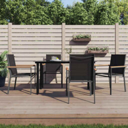 Walplus 5 Piece Garden Dining Set Black Textilene And Steel - thumbnail 1