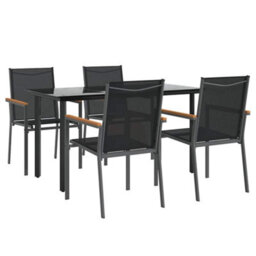 Walplus 5 Piece Garden Dining Set Black Textilene And Steel - thumbnail 3