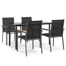 Walplus 5 Piece Garden Dining Set Black Textilene And Steel - thumbnail 2