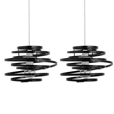 First Choice Lighting Set Of 2 Black Metal Swirl Easy Fit Light Shades - image 1
