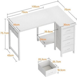 Computer Desk White 100X70Cm Reversible L-Shaped Office Desk - thumbnail 2