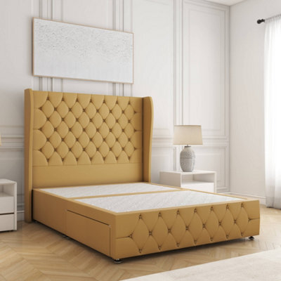 Bsspoke Faye Divan Bed Set Mustard Plush Velvet With 54Inch Headboard & Footboard & No Mattress No Drawers In 4Ft 4Ft6 5Ft 6Ft - image 1