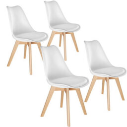 Tectake Set Of 4 Dining Chair Frederikke With Padded Seat, Ergonomic Shape, And Wooden Legs  - White
