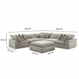 Xample Aiden And Ivy Sereen 6 Piece Modular Sofa Beige Fabric Feather Cushion Corner Sofa Set Ottoman Pillows Large Seating - thumbnail 2