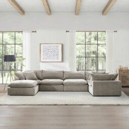 Xample Aiden And Ivy Sereen 6 Piece Modular Sofa Beige Fabric Feather Cushion Corner Sofa Set Ottoman Pillows Large Seating - thumbnail 3