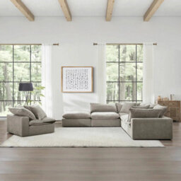 Xample Aiden And Ivy Sereen 6 Piece Modular Sofa Beige Fabric Feather Cushion Corner Sofa Set Ottoman Pillows Large Seating - thumbnail 5
