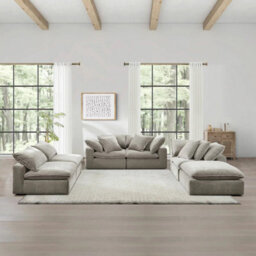 Xample Aiden And Ivy Sereen 6 Piece Modular Sofa Beige Fabric Feather Cushion Corner Sofa Set Ottoman Pillows Large Seating - thumbnail 4
