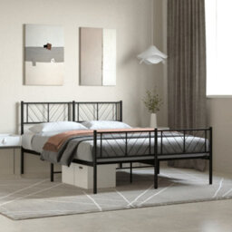 Berkfield Metal Bed Frame With Headboard And Footboard Black 135X190 Cm