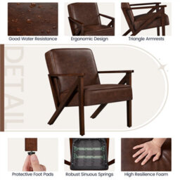 Yaheetech Dark Brown Extra-Wide Faux Leather Armchair - thumbnail 6