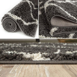 The Rugs Moroccan Shaggy Rugs And Runners Soft  High Pile Dark Grey And Ivory Living Room Kitchen Hallway 740 - thumbnail 3
