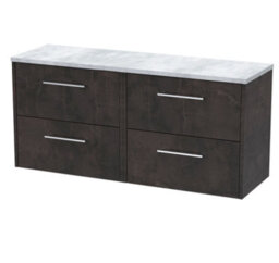 Hudson Reed Juno Wall Hung 4 Drawer Vanity & Bellato Grey Worktop, Metallic Slate Woodgrain, 1205 X 390 mm - thumbnail 1
