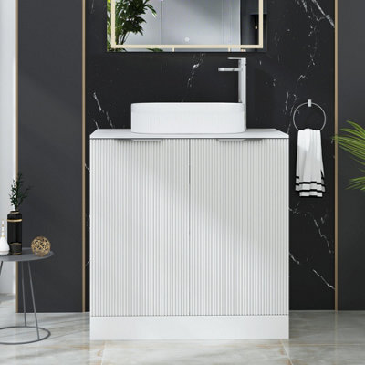 Royal Bathrooms Evora 800mm Matt White Fluted Floor Standing Countertop Vanity Unit 2 Door With Lyon Basin - image 1