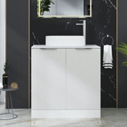 Royal Bathrooms Evora 800mm Matt White Fluted Floor Standing Countertop Vanity Unit 2 Door With Lyon Basin - thumbnail 1