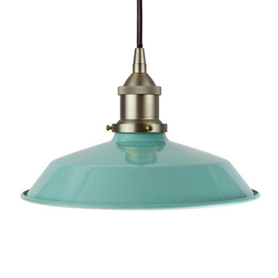 Duck Egg Blue Small Trinity Metal Painted Dome Pendant Light With Brushed Chrome Lamp Holder And Black Round Cable - Se Home - image 1