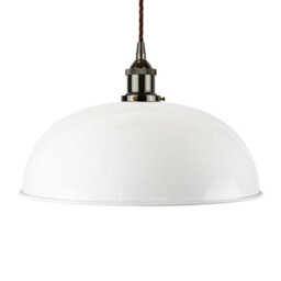 White Worcester Painted Dome Pendant Light With Black Nickel Lamp Holder And Brown Twisted Cable - Se Home