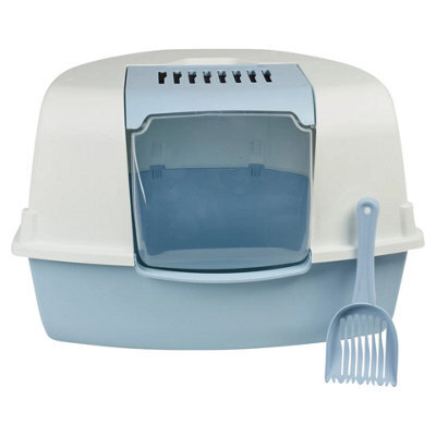 Urbn-Living Urbnliving Light Blue Large Cat Corner Litter Tray Hooded Deep Cover Toilet Flap Box With Filter & Scoop - image 1