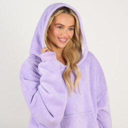 Ohs Long Hoodie Blanket Soft Sherpa Fleece Oversized Sweatshirt - Lilac - thumbnail 4
