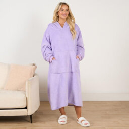 Ohs Long Hoodie Blanket Soft Sherpa Fleece Oversized Sweatshirt - Lilac