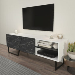 Decorotika Denasse Tv Stand Tv Unit For Tvs Up To 60 Inch White Black Marble Effect And Black - thumbnail 5