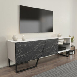 Decorotika Denasse Tv Stand Tv Unit For Tvs Up To 60 Inch White Black Marble Effect And Black - thumbnail 2