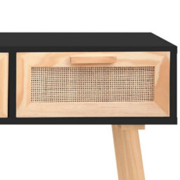 Berkfield Console Table Black 105X30X75 Cm Solid Wood Pine&natural Rattan - thumbnail 5