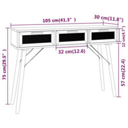 Berkfield Console Table Black 105X30X75 Cm Solid Wood Pine&natural Rattan - thumbnail 6