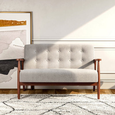Living And Home Gray Retro Wooden Frame 2 Seats Sofa With Backrest W 1260 mm - image 1