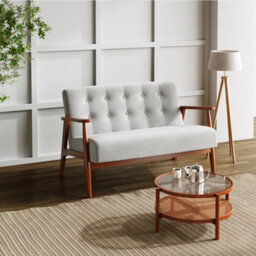Living And Home Gray Retro Wooden Frame 2 Seats Sofa With Backrest W 1260 mm - thumbnail 2