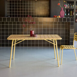 Sweeek - Metal Folding Garden Table 140Cm, Seats 4 Yellow 141.2X80X72.5 Cm - Amelia 140Cm - thumbnail 4