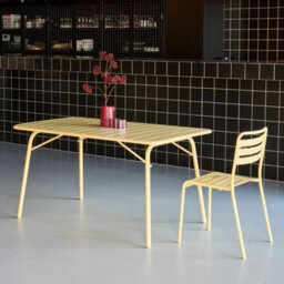 Sweeek - Metal Folding Garden Table 140Cm, Seats 4 Yellow 141.2X80X72.5 Cm - Amelia 140Cm - thumbnail 5