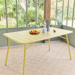 Sweeek - Metal Folding Garden Table 140Cm, Seats 4 Yellow 141.2X80X72.5 Cm - Amelia 140Cm - thumbnail 1