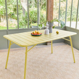 Sweeek - Metal Folding Garden Table 140Cm, Seats 4 Yellow 141.2X80X72.5 Cm - Amelia 140Cm - thumbnail 3