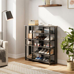 Thehotsale Black 5-Tier Wood Shoe Rack With Wooden Top For Entryway - thumbnail 2
