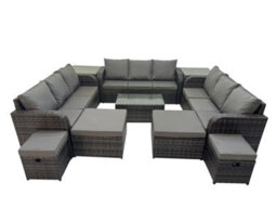 Fimous Outdoor 3 Seater Sofa Coffee Table Set Garden Rattan Furniture Set 13 Seater With 2 Side Tables 4 Stools Dark Grey - thumbnail 2