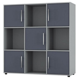 Urbn-Living Urbnliving 91Cm Height 9 Cube Bookcase Grey Wood Door Metal Handle Display Storage Shelf