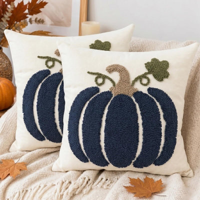 Amorly 2 Pack Blue Pumpkin Cushion Covers, 45 X 45Cm Autumn Pillow Covers, No Pillow Inserts, Farmhouse Style Fall Decor For Sofa - image 1