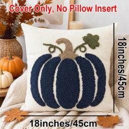 Amorly 2 Pack Blue Pumpkin Cushion Covers, 45 X 45Cm Autumn Pillow Covers, No Pillow Inserts, Farmhouse Style Fall Decor For Sofa - thumbnail 3