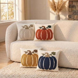 Amorly 2 Pack Blue Pumpkin Cushion Covers, 45 X 45Cm Autumn Pillow Covers, No Pillow Inserts, Farmhouse Style Fall Decor For Sofa - thumbnail 5