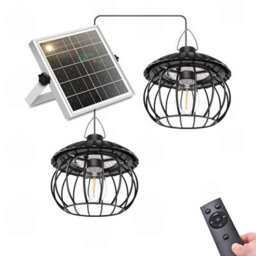 Amorly 2 Pcs Solar Shed Pendant Lights With Remote Control, Auto Dusk To Dawn Hanging Chandelier, Warm White Solar Light For Barn Patio - thumbnail 1