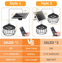 Amorly 2 Pcs Solar Shed Pendant Lights With Remote Control, Auto Dusk To Dawn Hanging Chandelier, Warm White Solar Light For Barn Patio - thumbnail 5