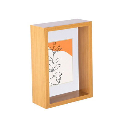 "Nicola Spring 5 X 7"" Deep Photo Frame - Light Wood/white Mount - 3D Deep Box Picture Frame Display Case (20 X 15Cm)" - image 1