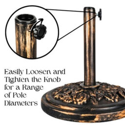 9Kg Round Garden Parasol Base Heavy Duty Bronze Cast Iron Effect Patio Umbrella Stand With Adjustable Collars & Tightening Knob - thumbnail 4