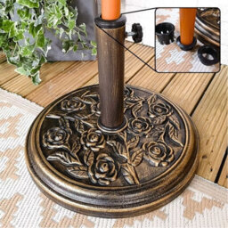 9Kg Round Garden Parasol Base Heavy Duty Bronze Cast Iron Effect Patio Umbrella Stand With Adjustable Collars & Tightening Knob - thumbnail 5
