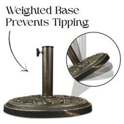 9Kg Round Garden Parasol Base Heavy Duty Bronze Cast Iron Effect Patio Umbrella Stand With Adjustable Collars & Tightening Knob - thumbnail 2