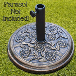 9Kg Round Garden Parasol Base Heavy Duty Bronze Cast Iron Effect Patio Umbrella Stand With Adjustable Collars & Tightening Knob - thumbnail 3