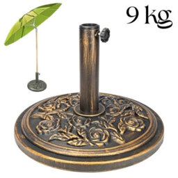 9Kg Round Garden Parasol Base Heavy Duty Bronze Cast Iron Effect Patio Umbrella Stand With Adjustable Collars & Tightening Knob