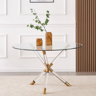 Vidrio 100Cm Round Glass Dining Table Gold & Acrylic Legs - image 1
